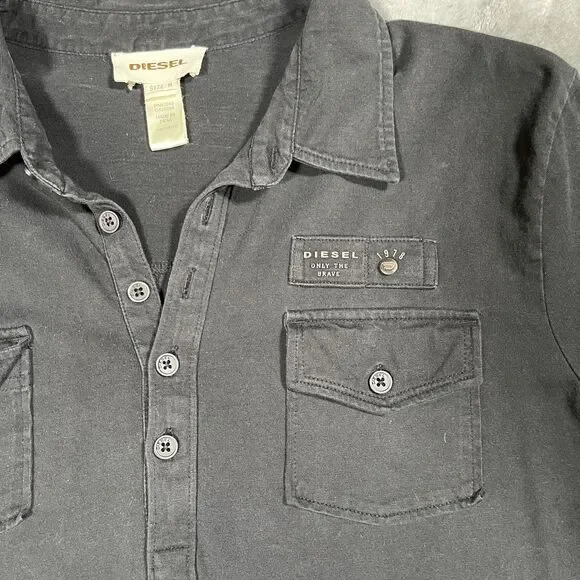 Diesel Polo Mens M Medium Gray 100% Cotton Pockets Casual Short Sleeve Shirt - Picture 2 of 9